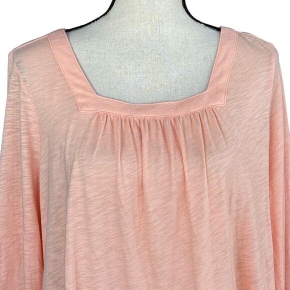 Style & Co 0X-Large Top 3/4 Sleeves Square Pleated Neck Stretch Peach New - Picture 2 of 9